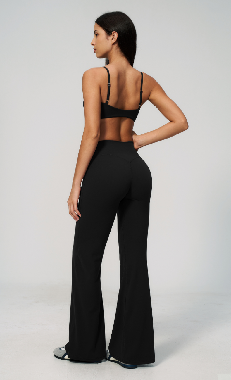 Leah V-Neck Sports Bra High Waisted Flare Leggings Workout Set