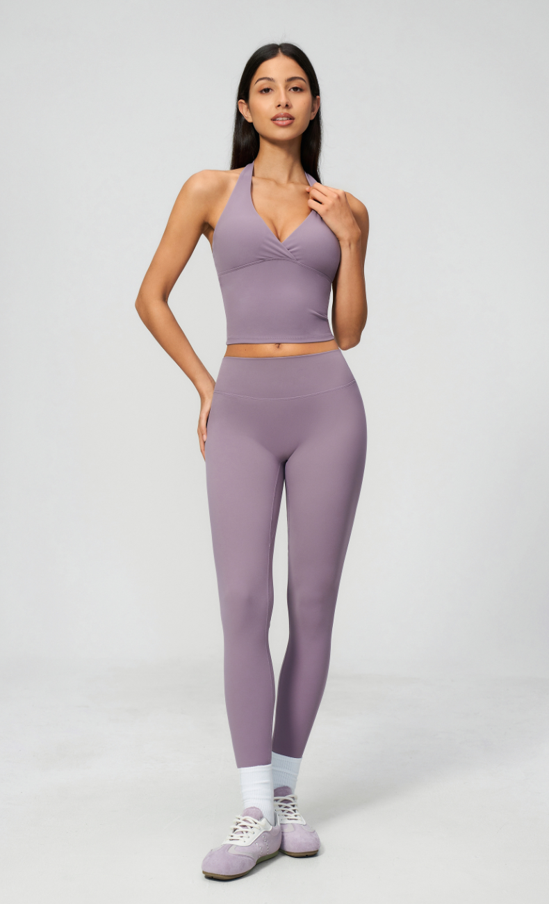 Leah V-Neck Halter Open Back Leggings Workout Set
