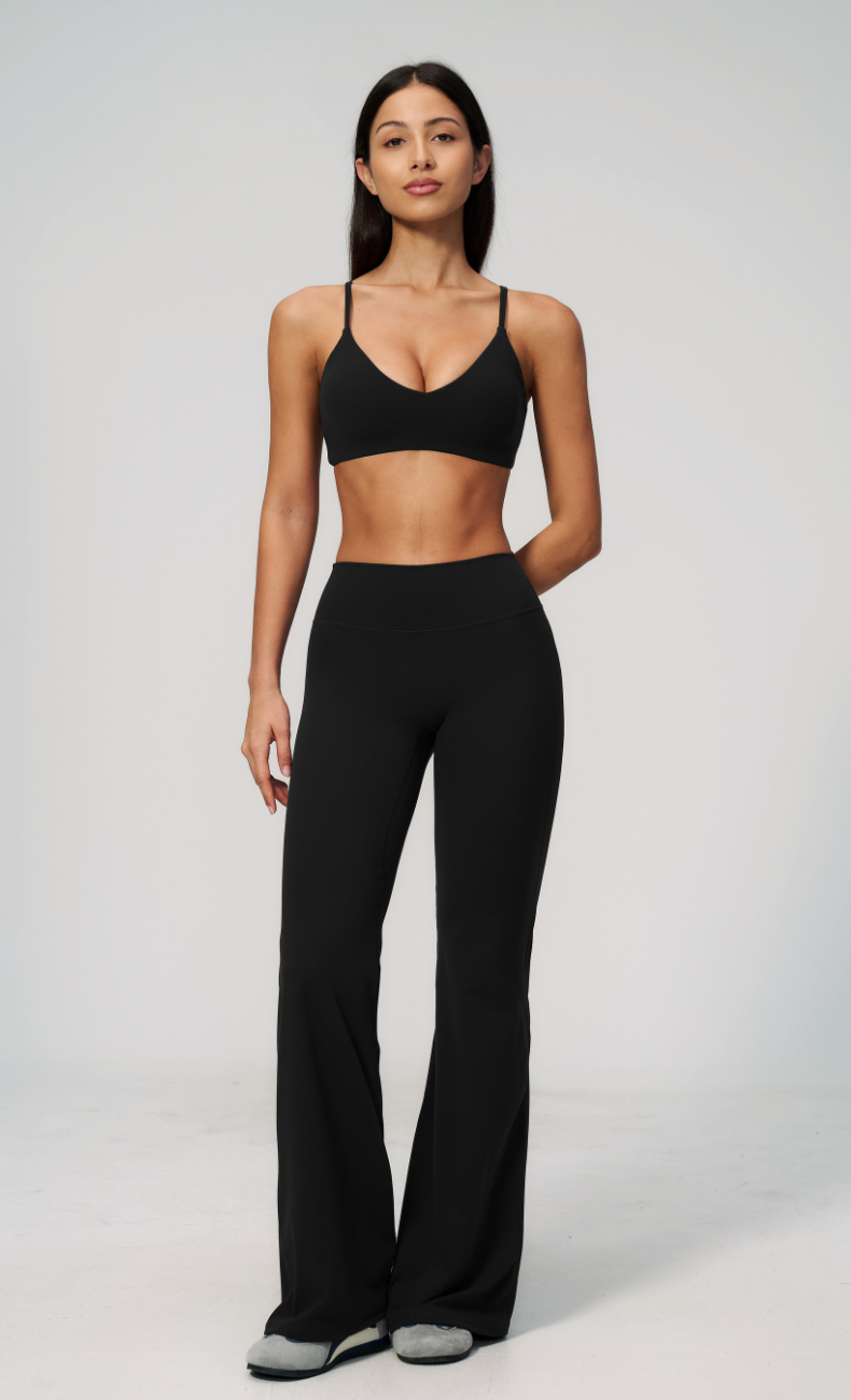 Leah V-Neck Sports Bra High Waisted Flare Leggings Workout Set