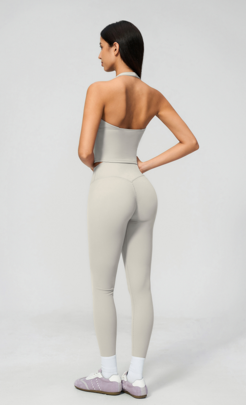 Leah V-Neck Halter Open Back Leggings Workout Set