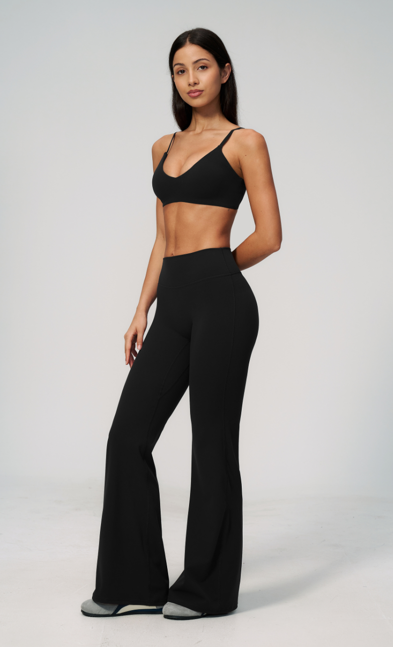 Leah V-Neck Sports Bra High Waisted Flare Leggings Workout Set