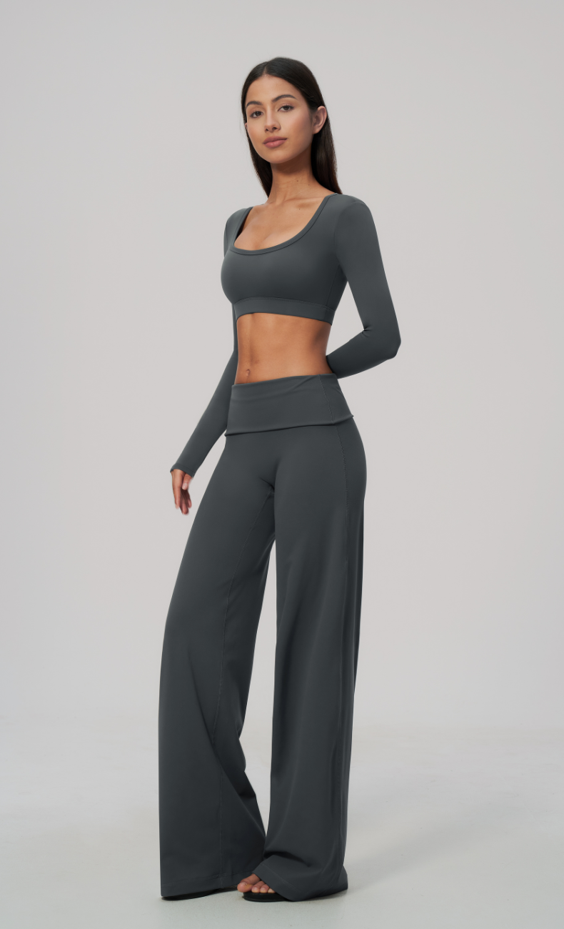 Amara Foldover Waist Wide Leg Workout Set