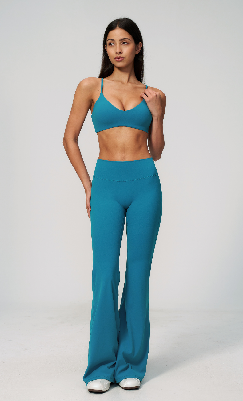 Leah V-Neck Sports Bra High Waisted Flare Leggings Workout Set