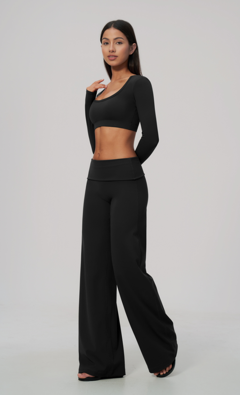 Amara Foldover Waist Wide Leg Workout Set