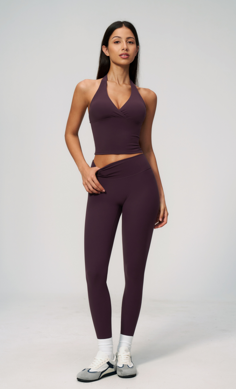 Leah V-Neck Halter Open Back Leggings Workout Set