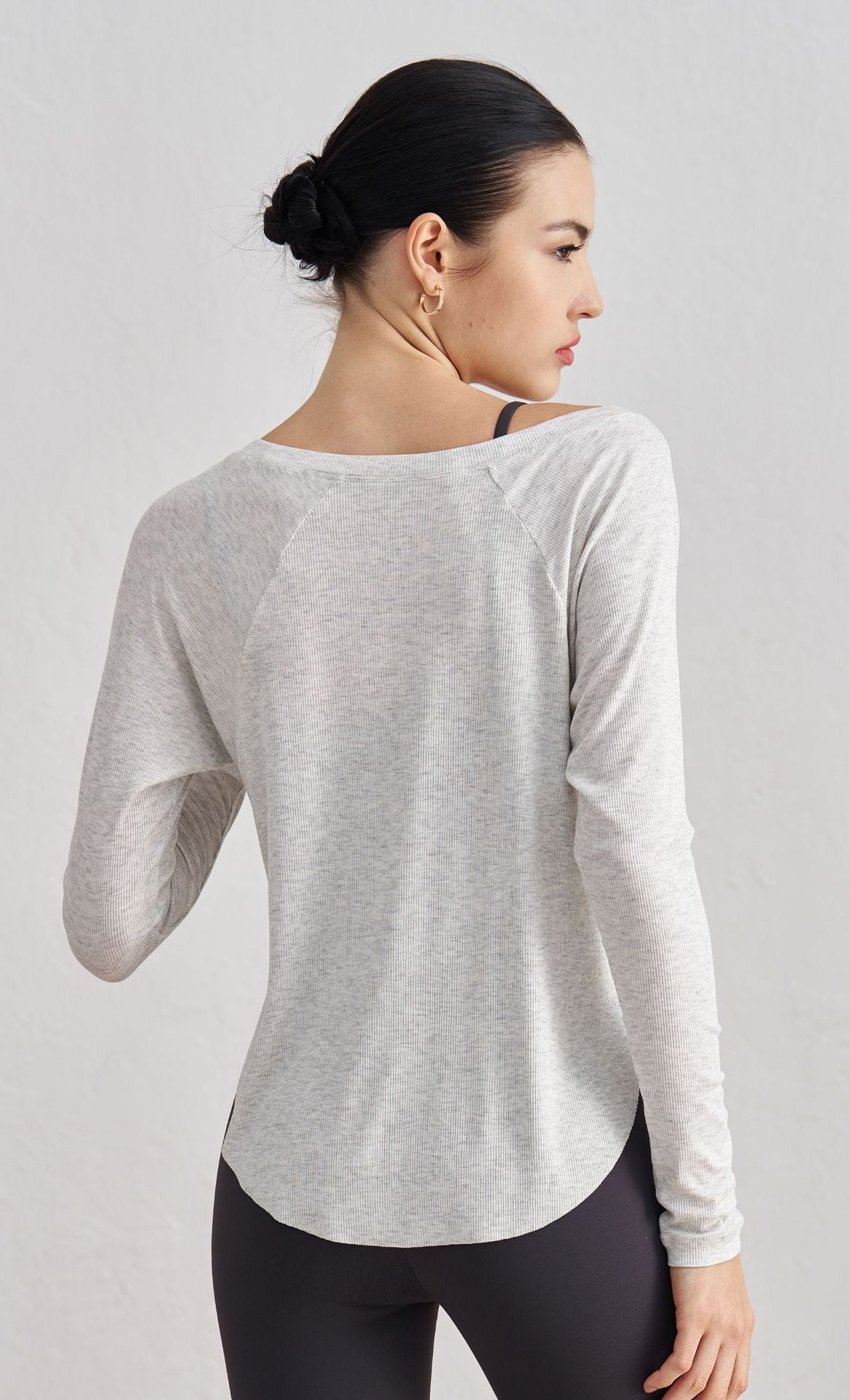 Serena Off-Shoulder Ribbed Fitness Long Sleeve