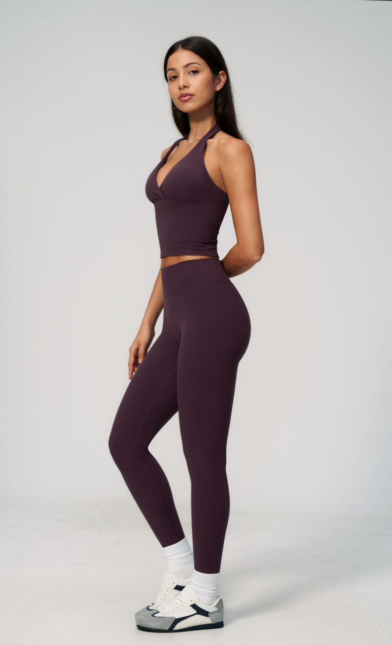 Leah V-Neck Halter Open Back Leggings Workout Set