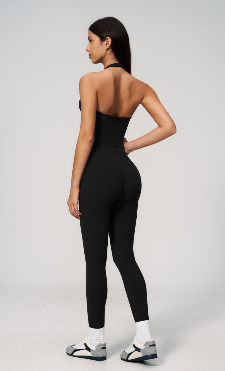 Leah V-Neck Halter Open Back Leggings Workout Set