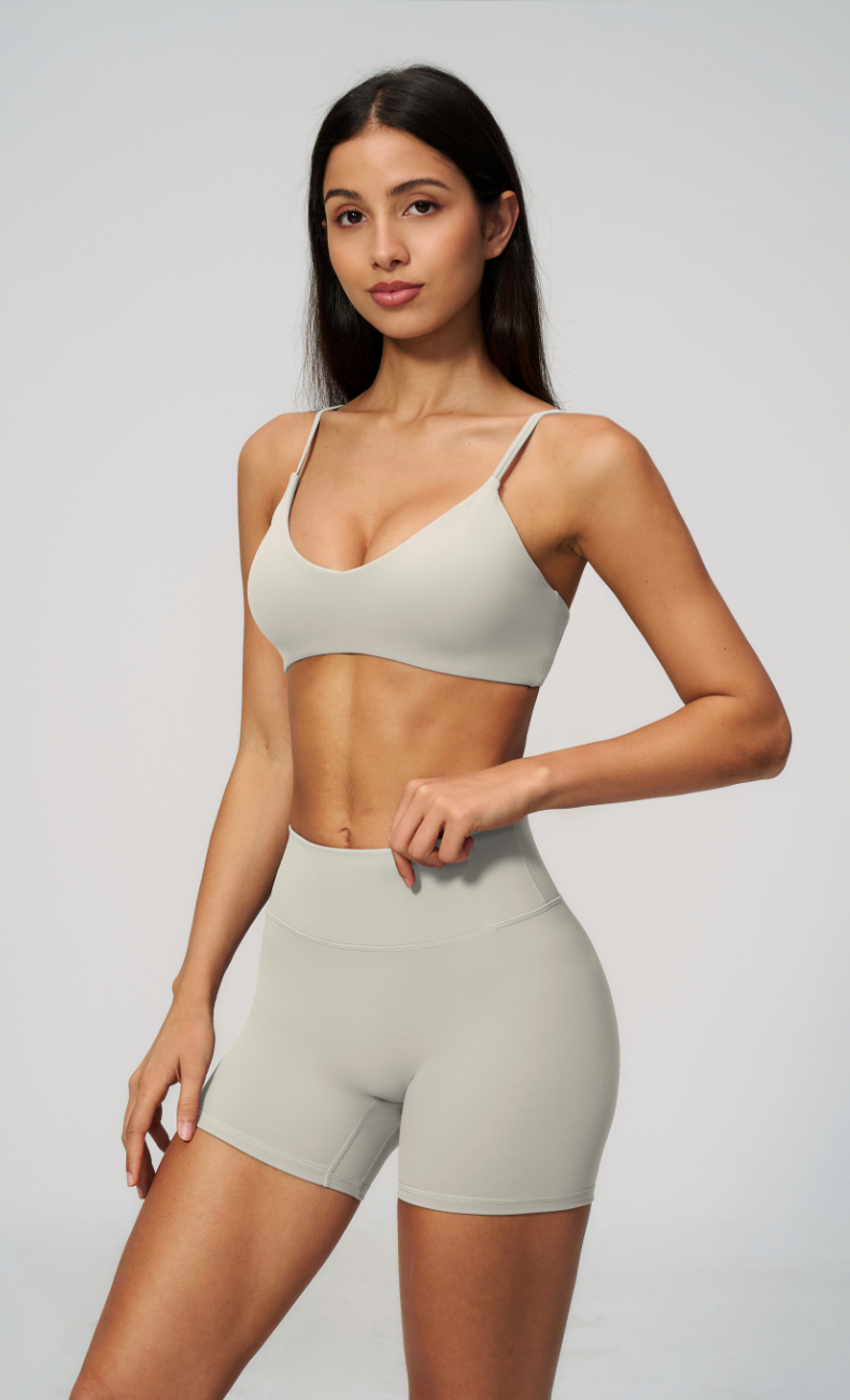 Leah V-Neck Sports Bra High Waisted Shorts Workout Set