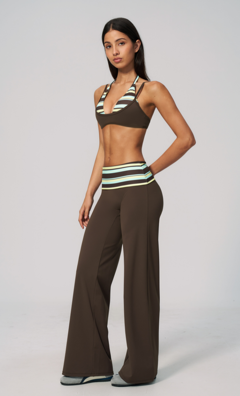 Harper Riviera Stripe Halter Sports Bra Wide Leg Matching Set