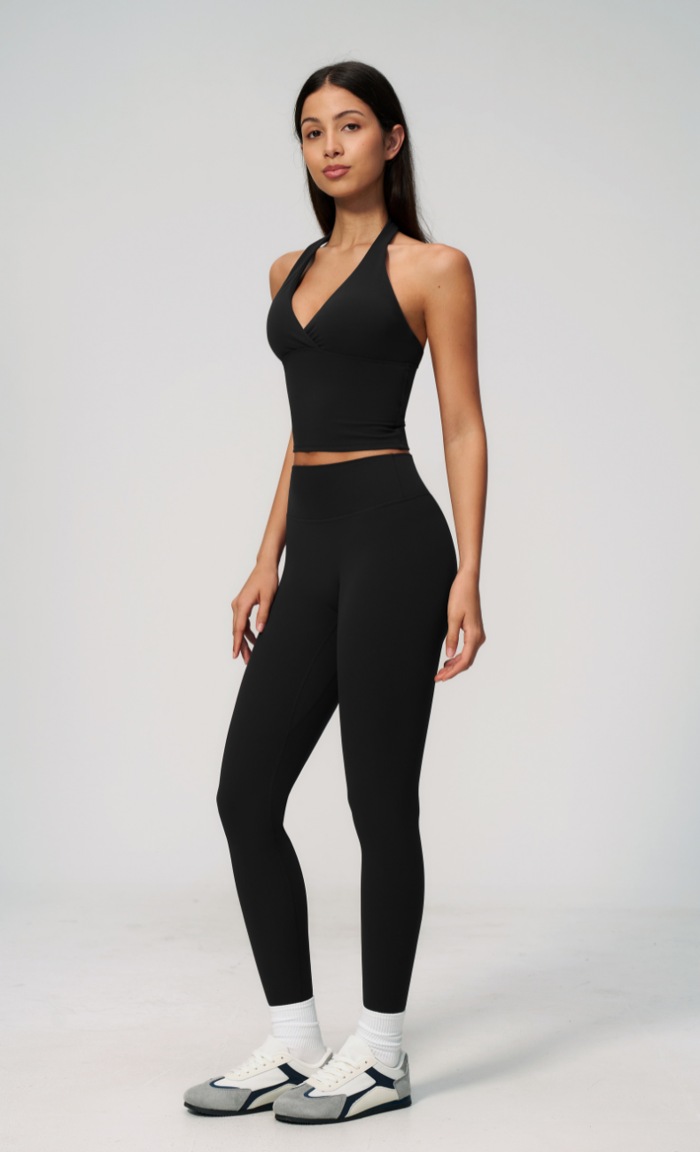 Leah V-Neck Halter Open Back Leggings Workout Set