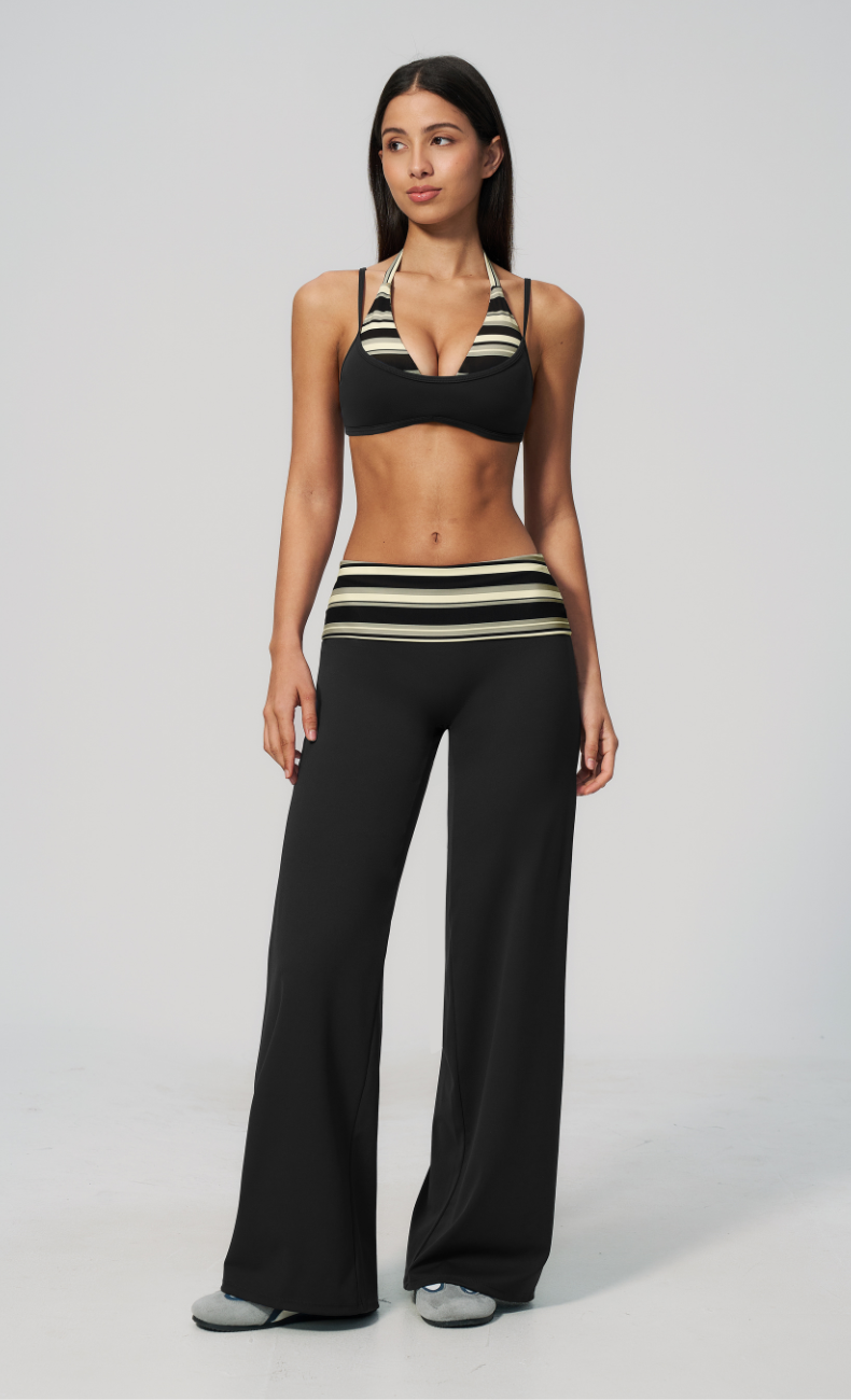 Harper Riviera Stripe Halter Sports Bra Wide Leg Matching Set