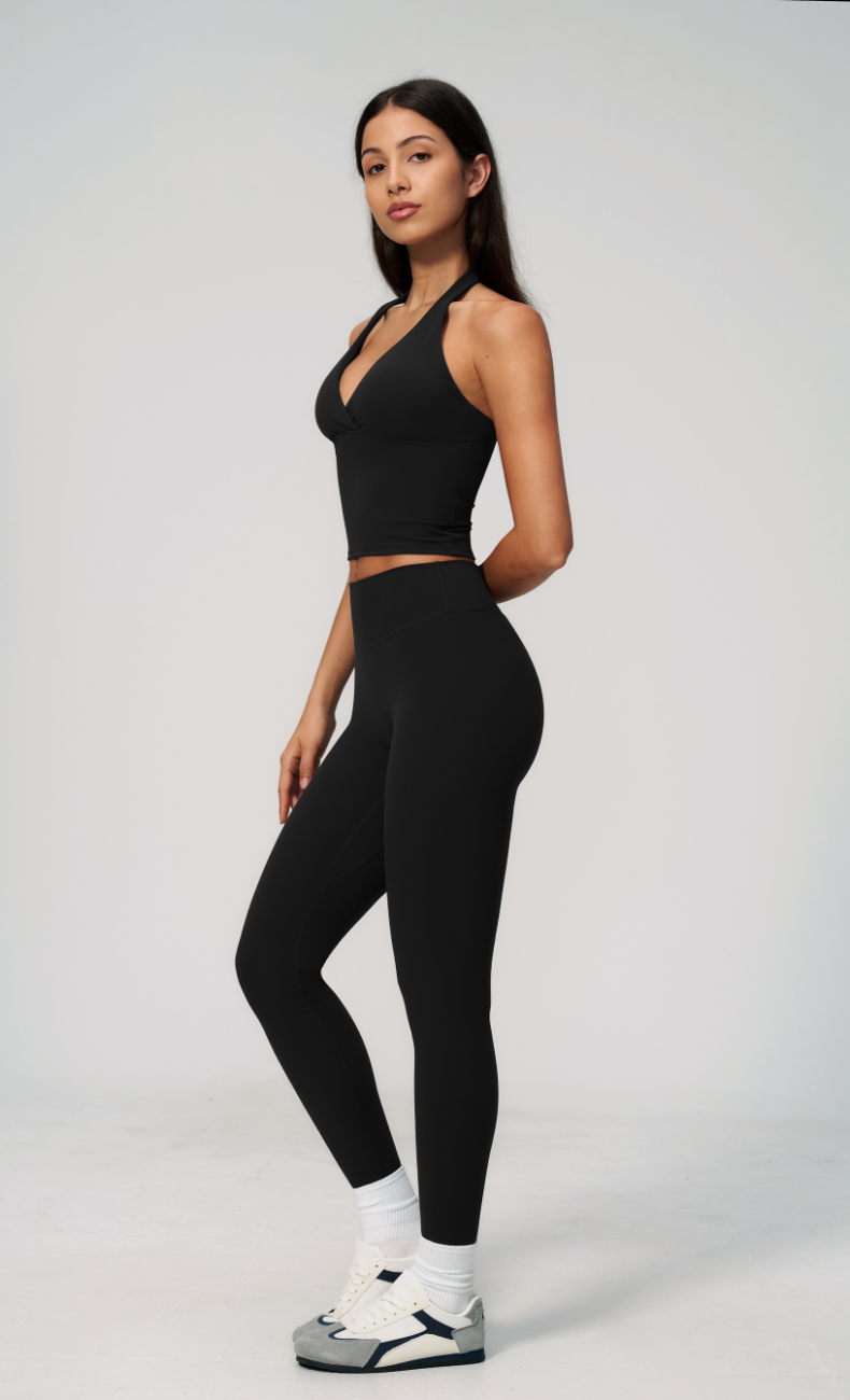 Leah V-Neck Halter Open Back Leggings Workout Set