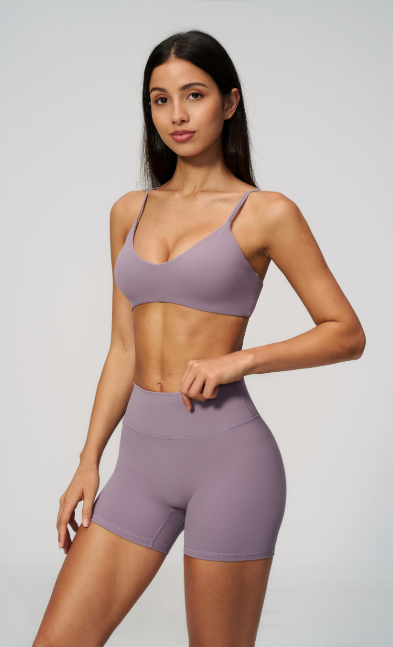 Leah V-Neck Sports Bra High Waisted Shorts Workout Set