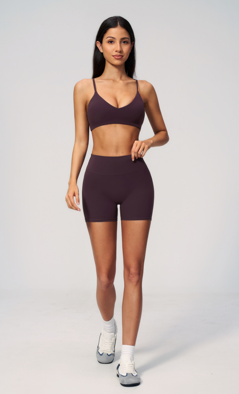 Leah V-Neck Sports Bra High Waisted Shorts Workout Set