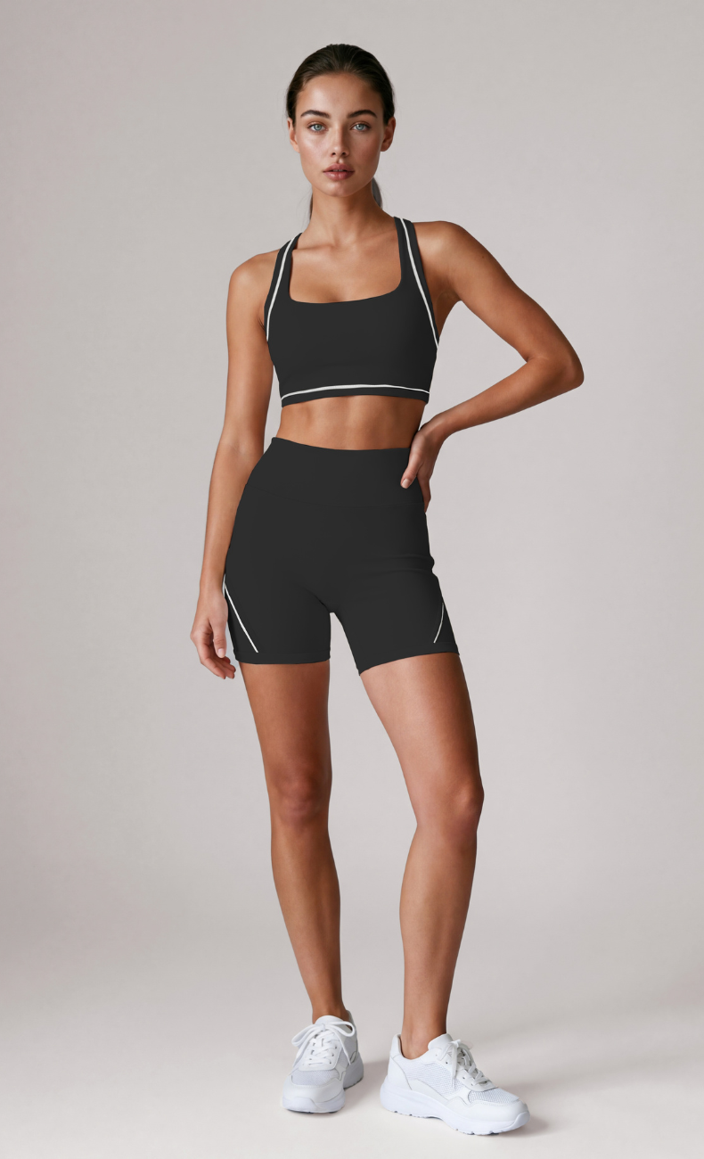 Blair Contrast Trim Sports Bra High Waisted Shorts Workout Set