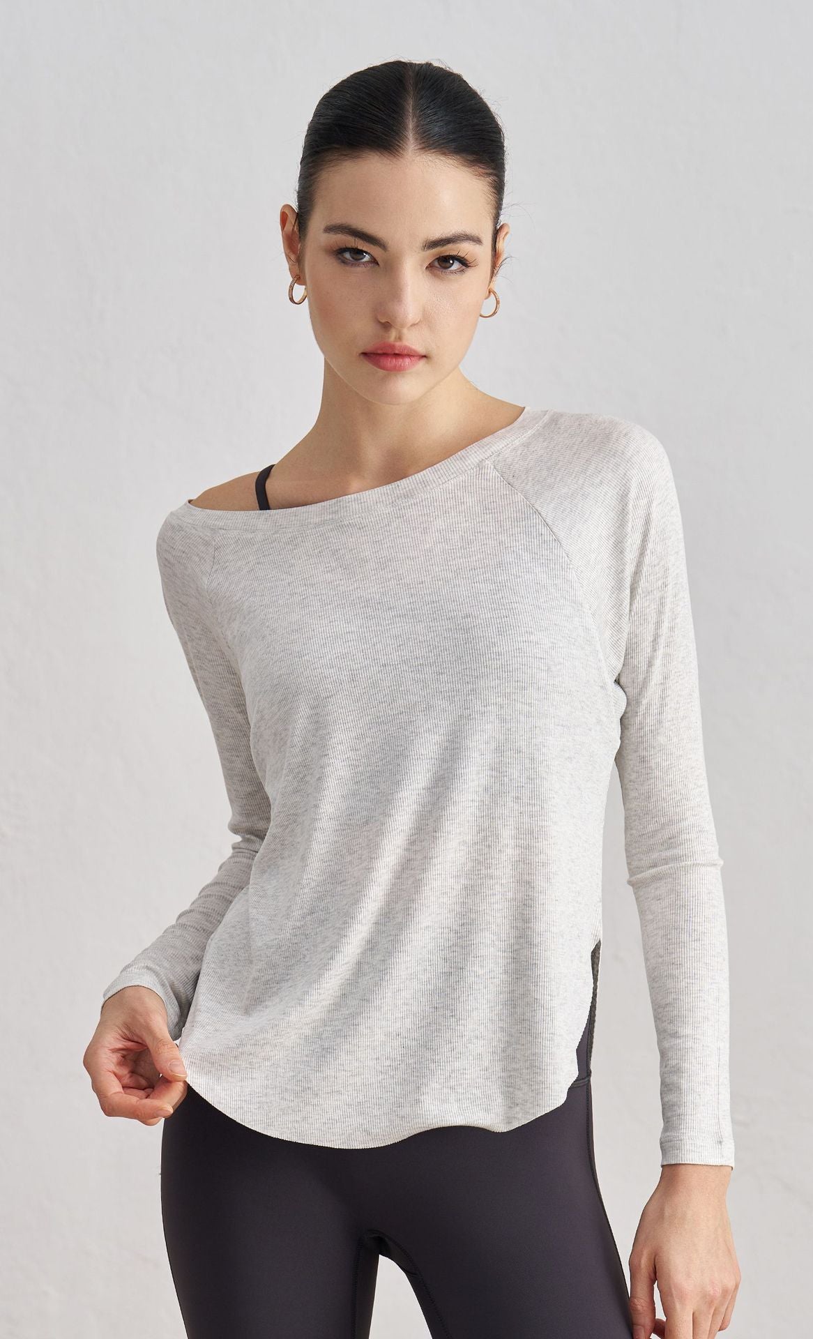 Serena Off-Shoulder Ribbed Fitness Long Sleeve