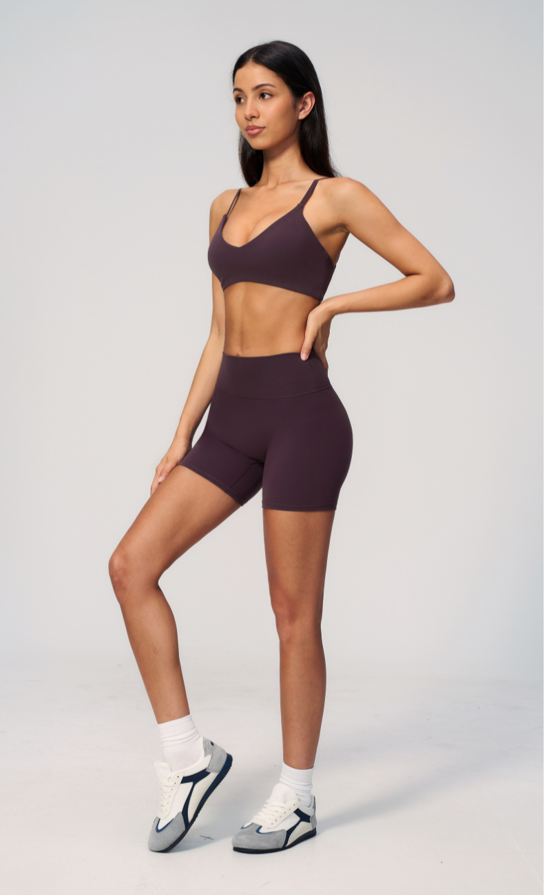 Leah V-Neck Sports Bra High Waisted Shorts Workout Set