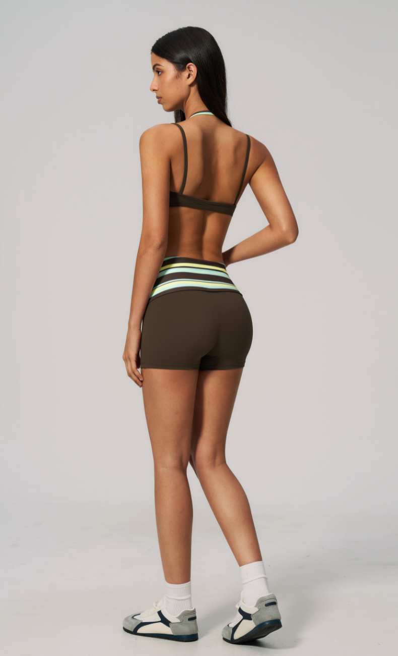 Harper Riviera Stripe Halter Sports Bra Workout Shorts Set