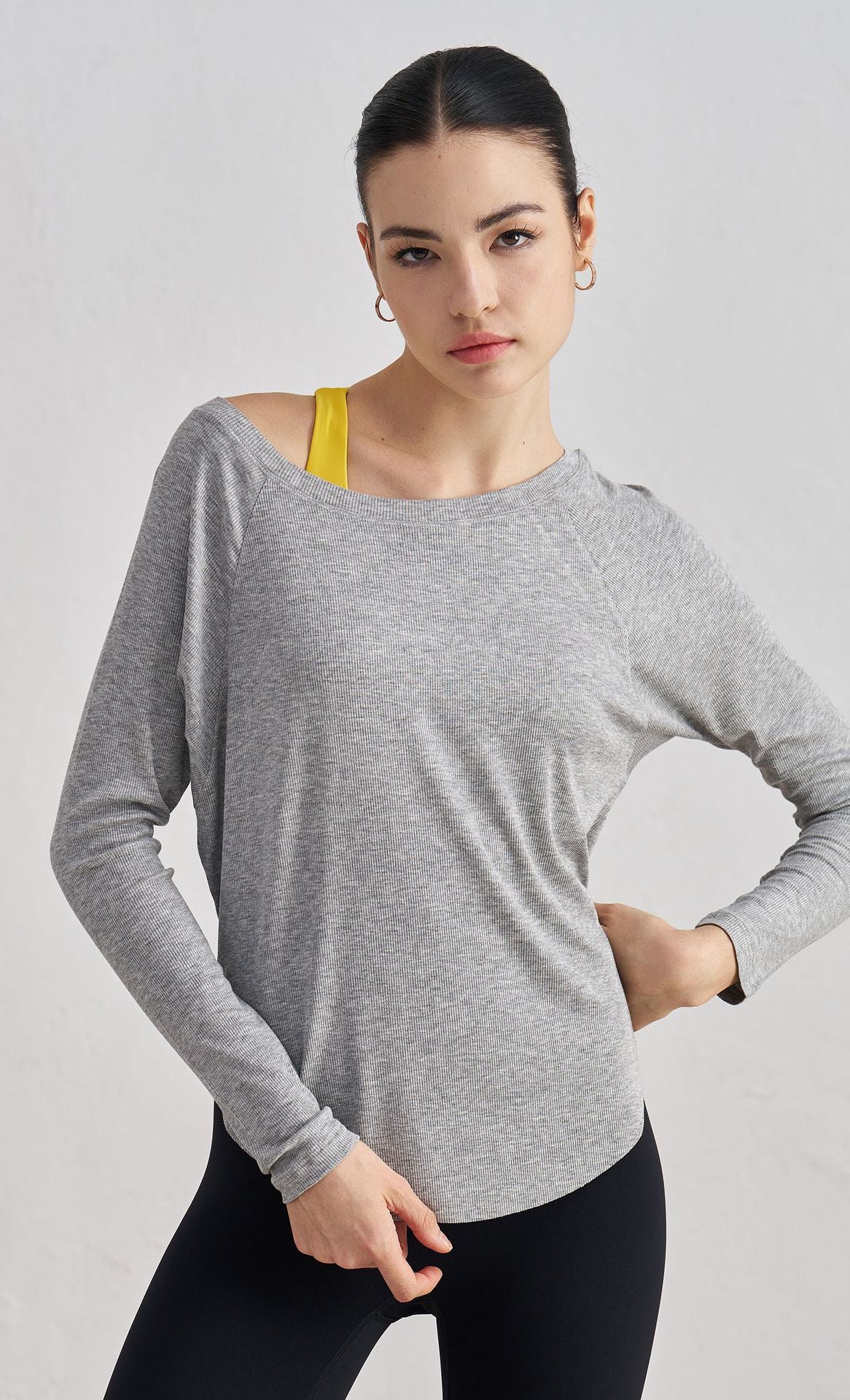 Serena Off-Shoulder Ribbed Fitness Long Sleeve