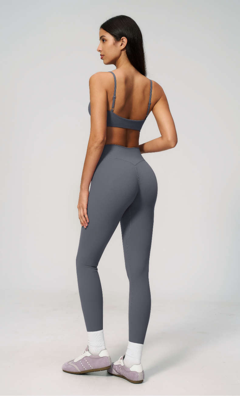 Leah V-Neck Sports Bra High Waisted Leggings Workout Set