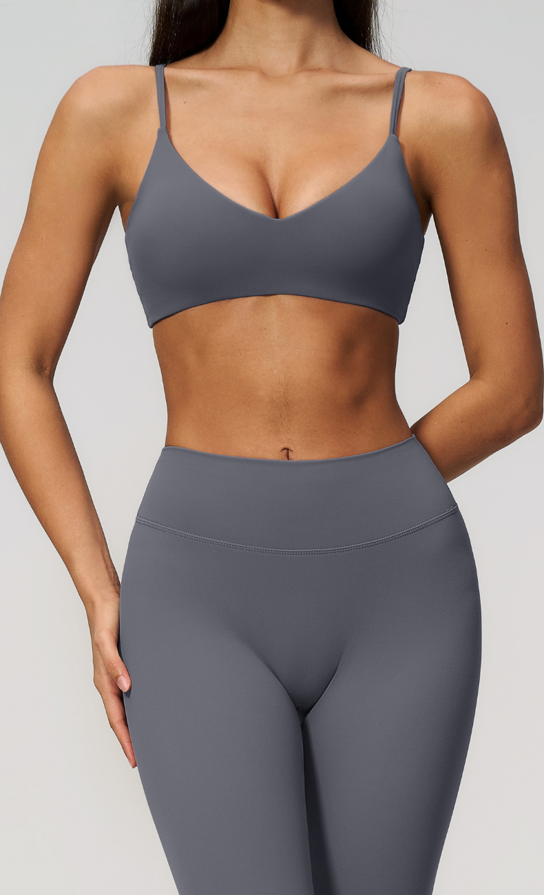 Leah V-Neck Sports Bra High Waisted Leggings Workout Set