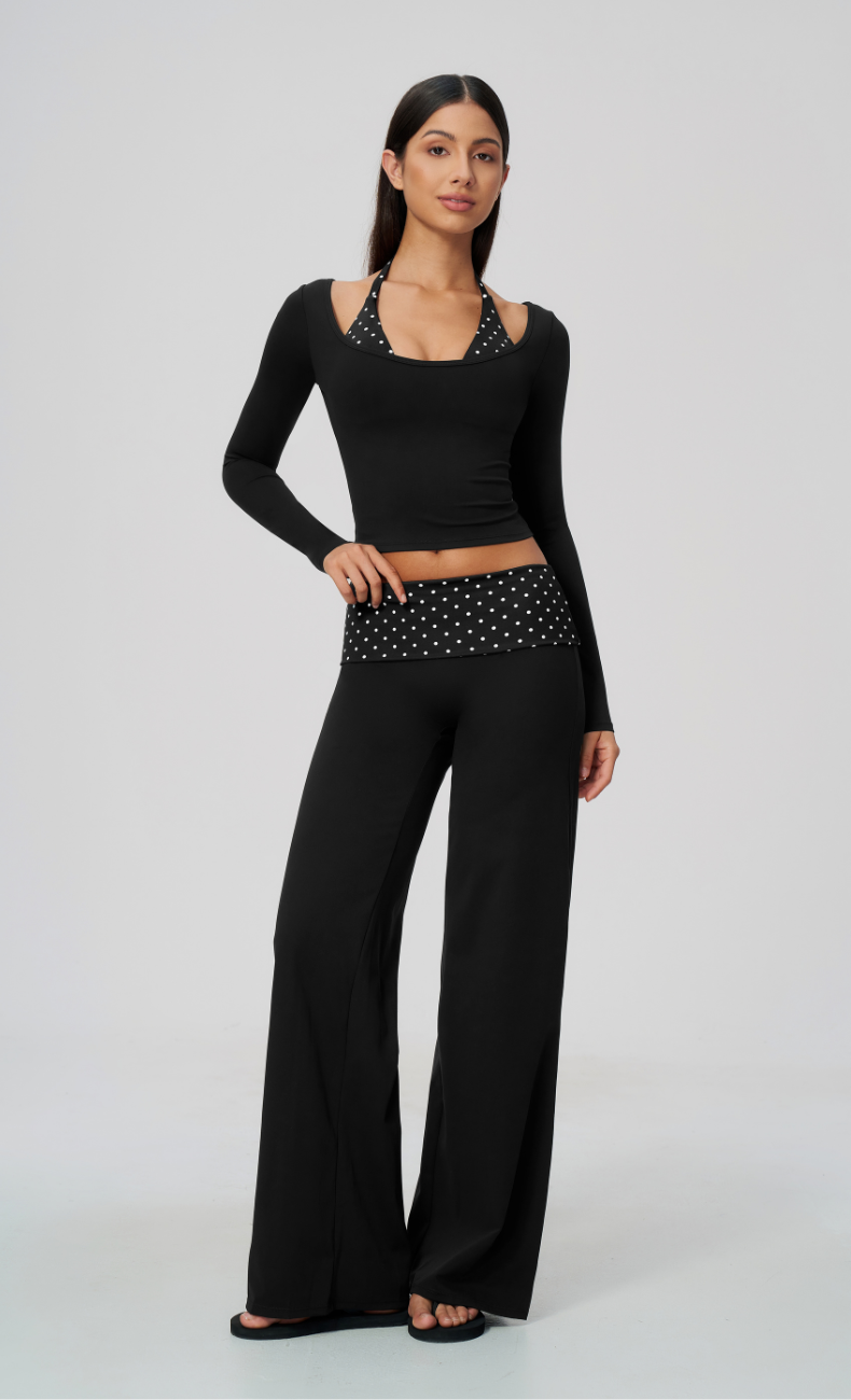 Chloe Polka Dot Long Sleeve Foldover Wide Leg Matching Set