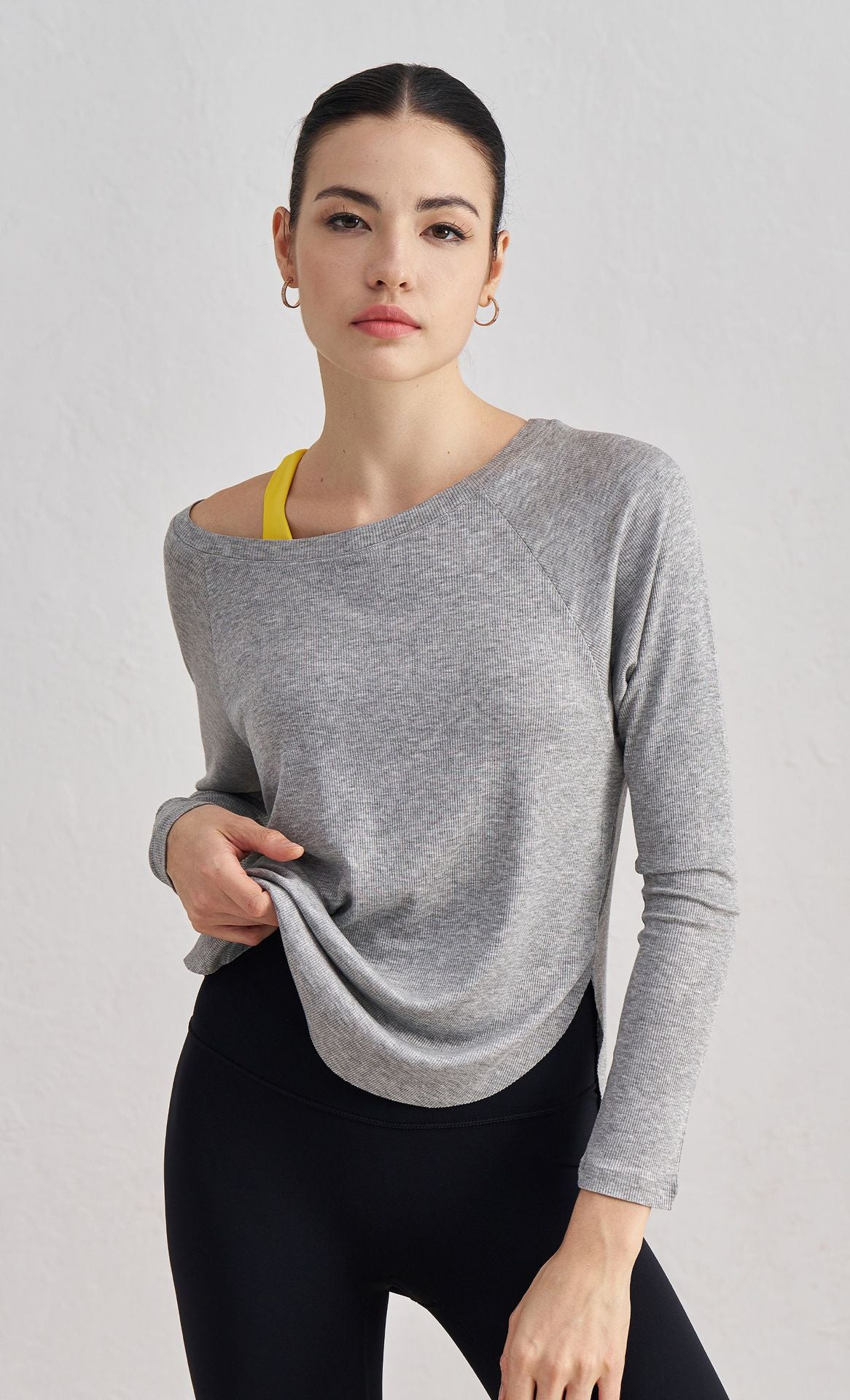 Serena Off-Shoulder Ribbed Fitness Long Sleeve