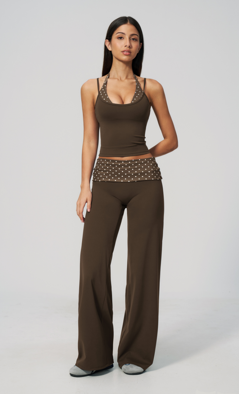 Chloe Polka Dot Foldover Wide Leg Matching Set