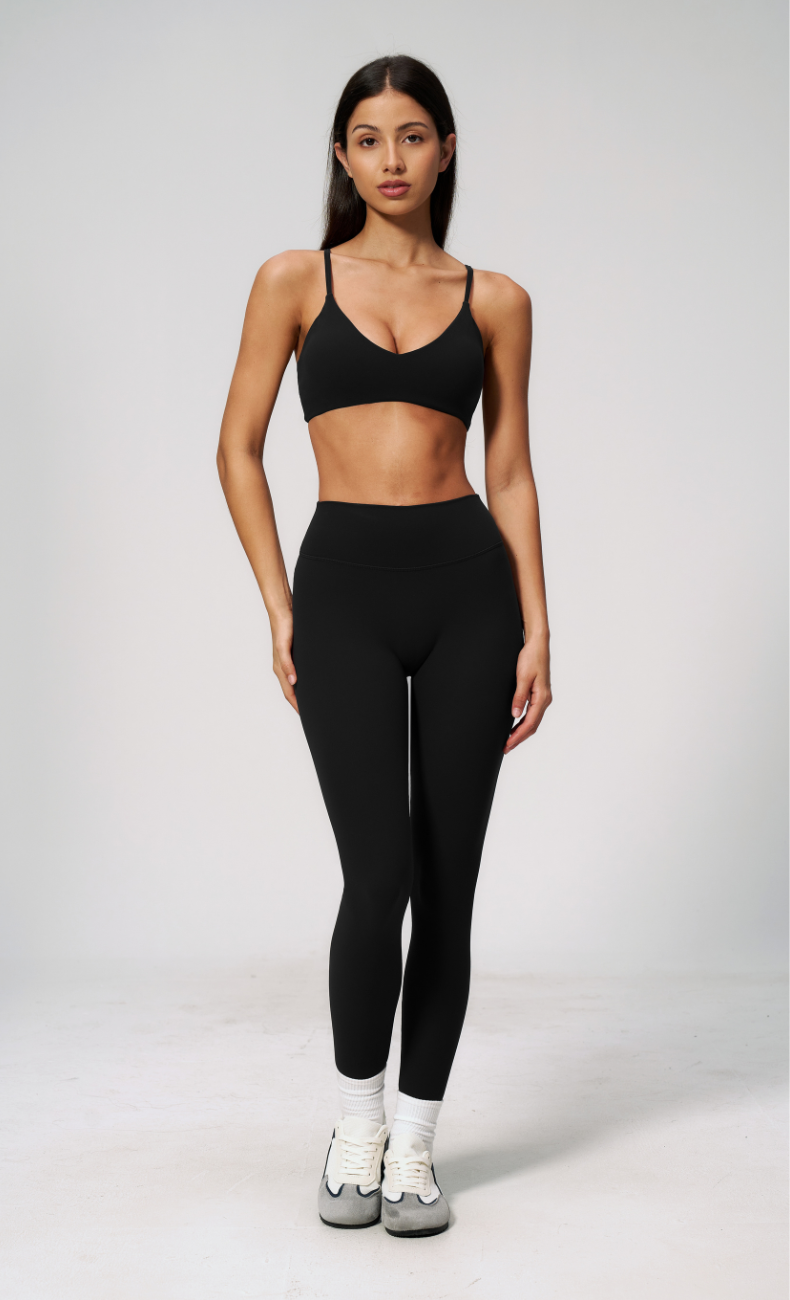Leah V-Neck Sports Bra High Waisted Leggings Workout Set