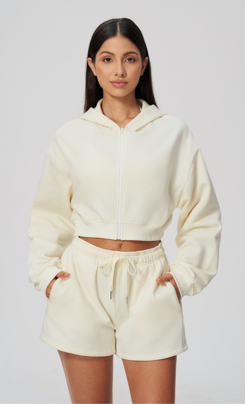 Hailey Cotton Blend Cropped Hoodie & Sweat Shorts Set
