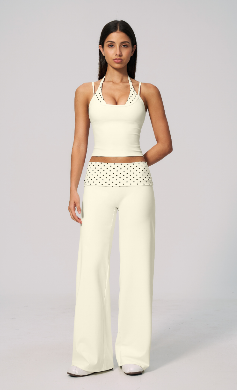 Chloe Polka Dot Foldover Wide Leg Matching Set