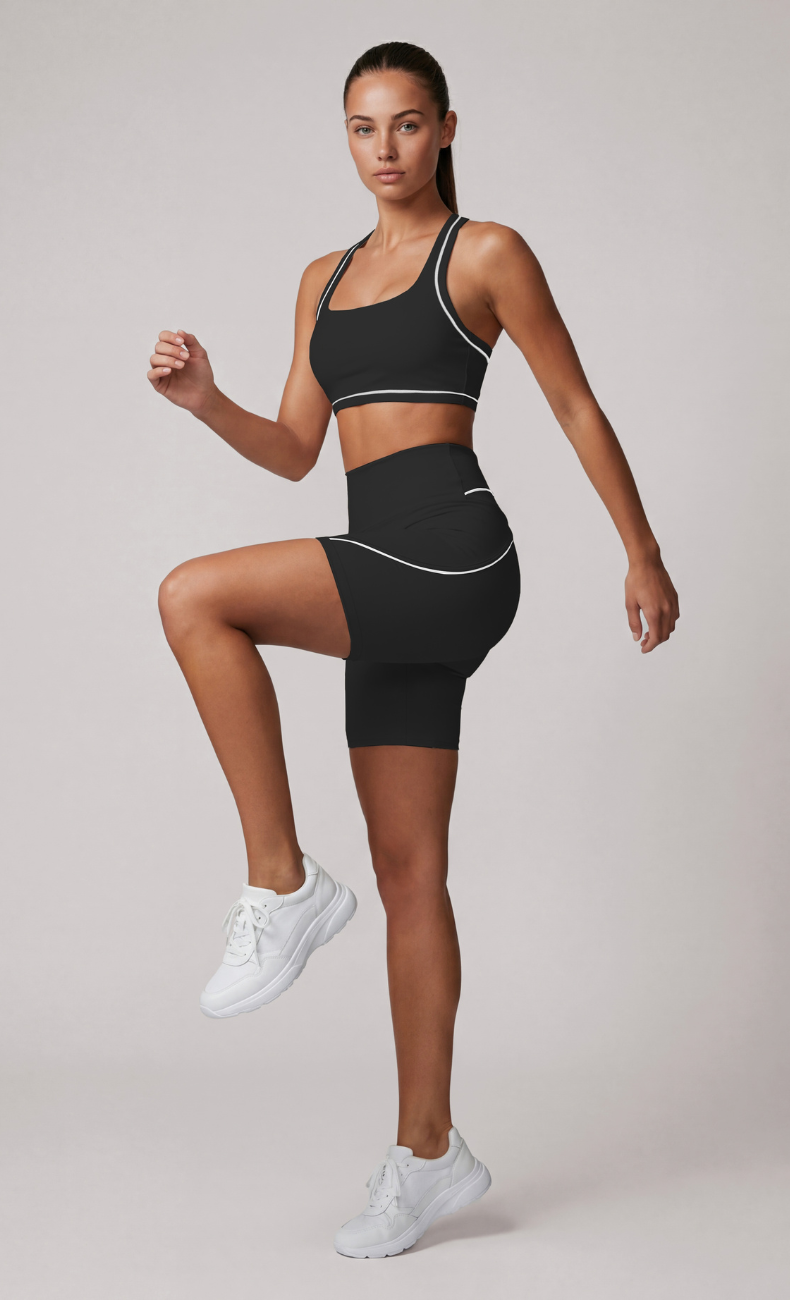 Blair Contrast Trim Sports Bra High Waisted Shorts Workout Set
