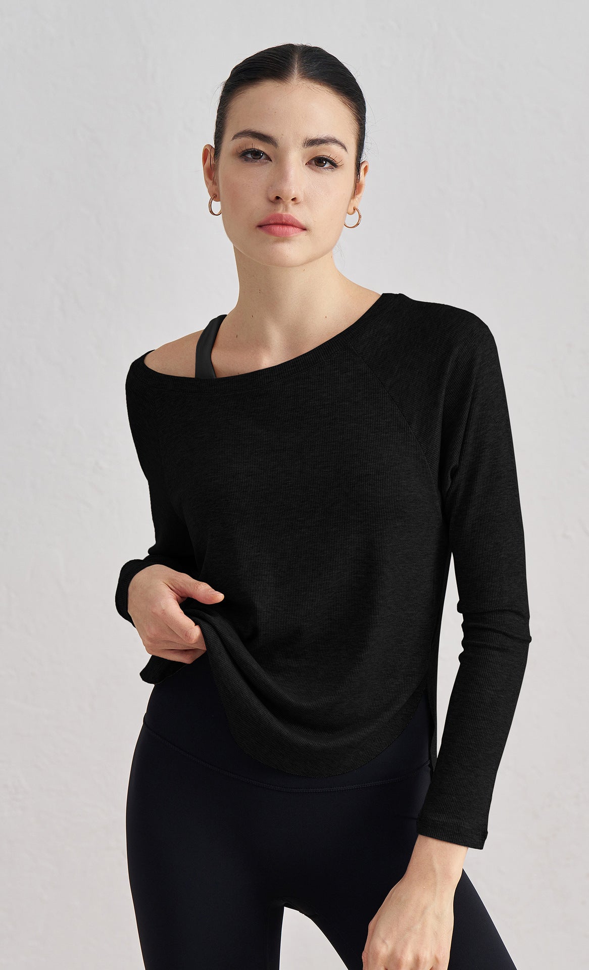 Serena Off-Shoulder Ribbed Fitness Long Sleeve