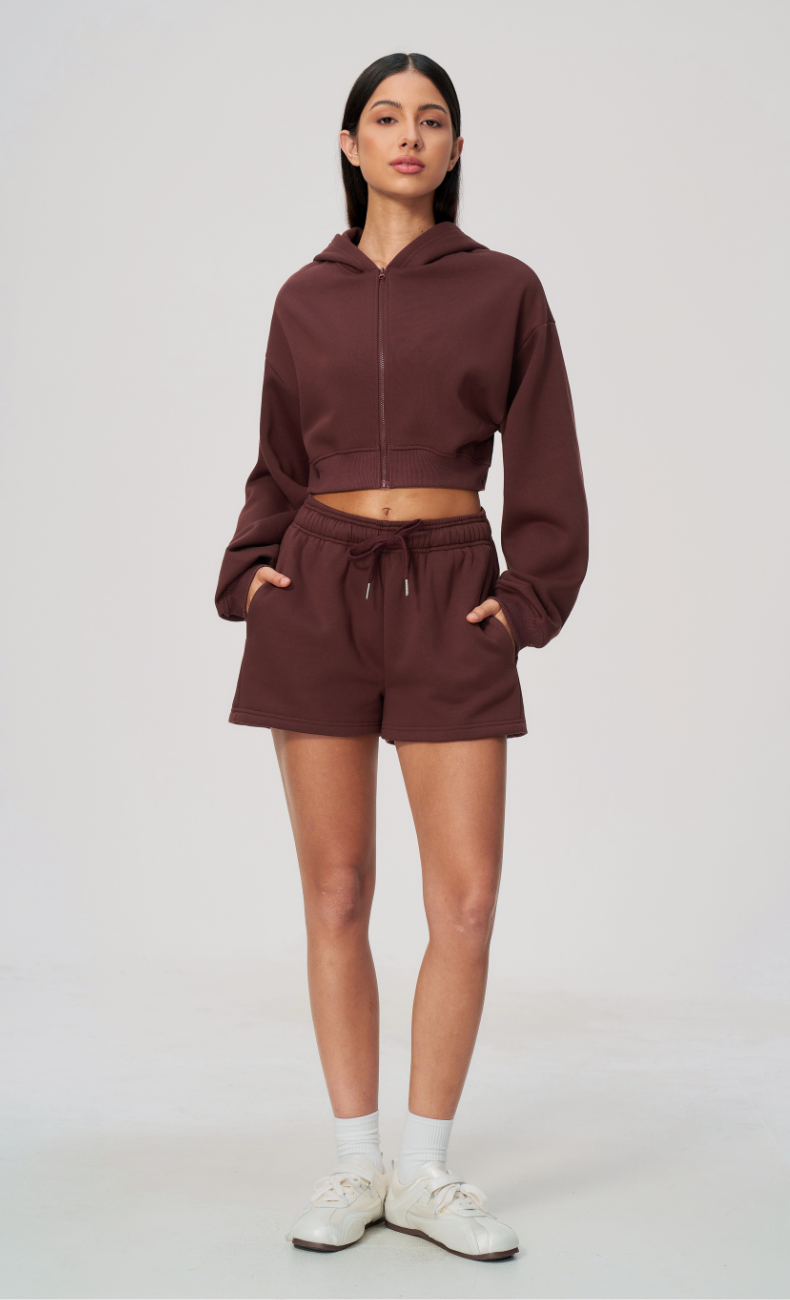 Hailey Cotton Blend Cropped Hoodie & Sweat Shorts Set