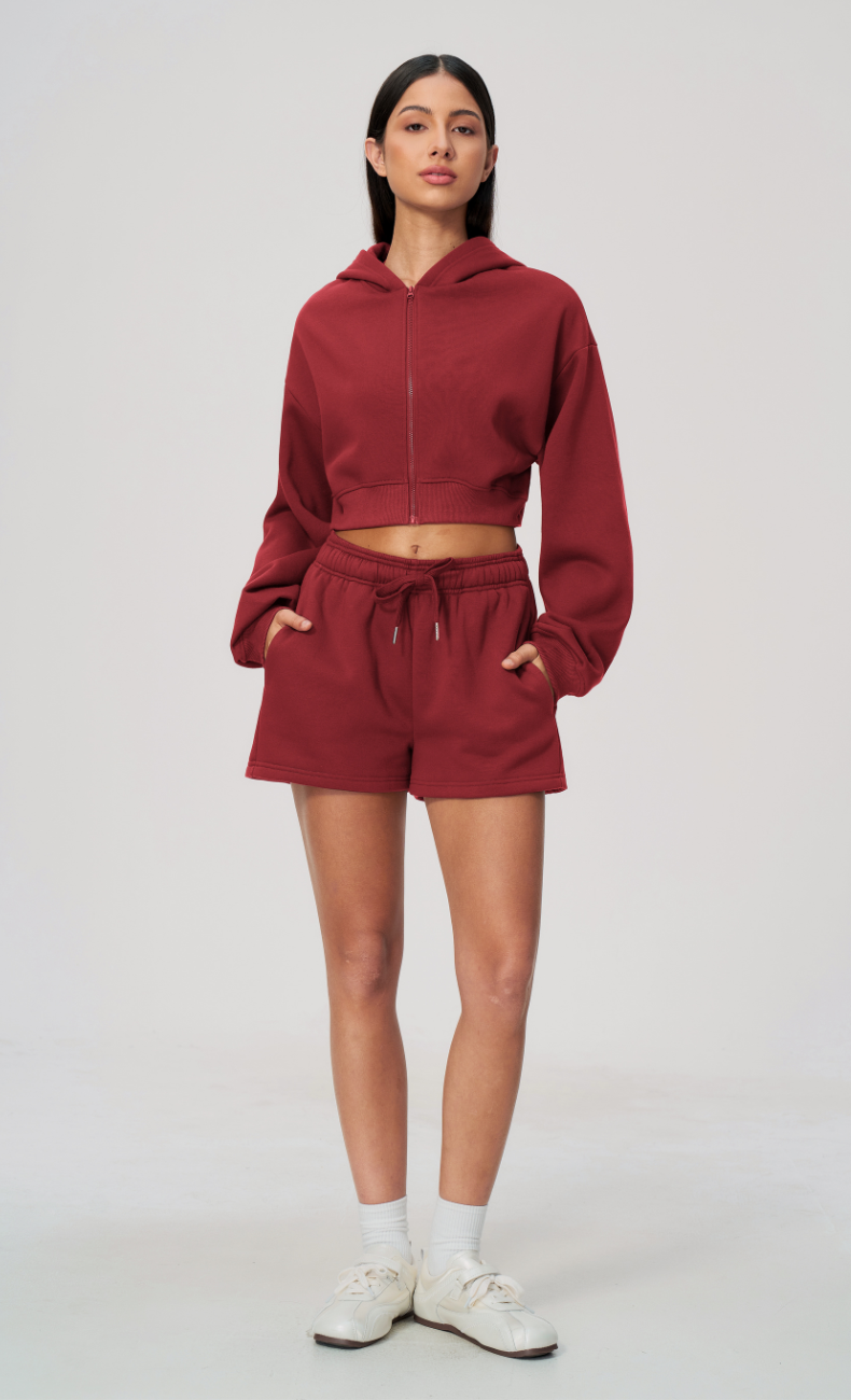 Hailey Cotton Blend Cropped Hoodie & Sweat Shorts Set