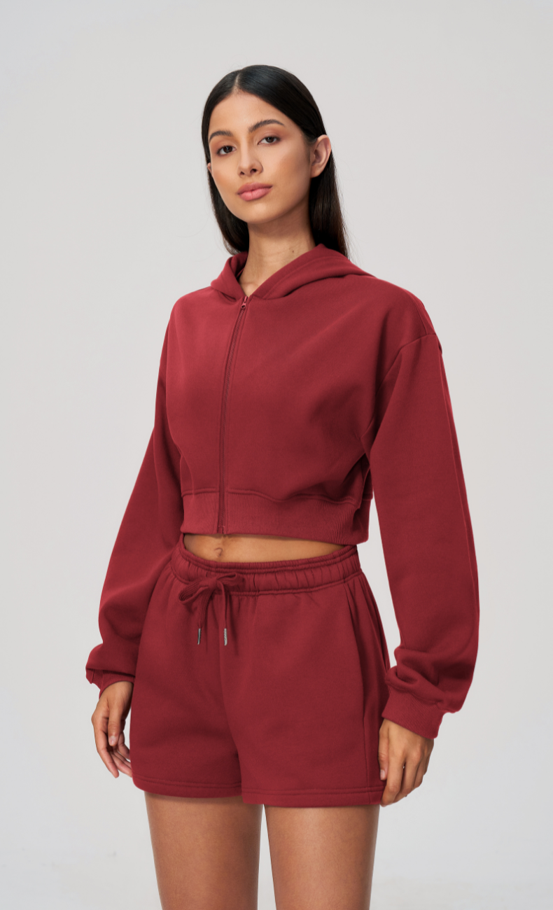 Hailey Cotton Blend Cropped Hoodie & Sweat Shorts Set
