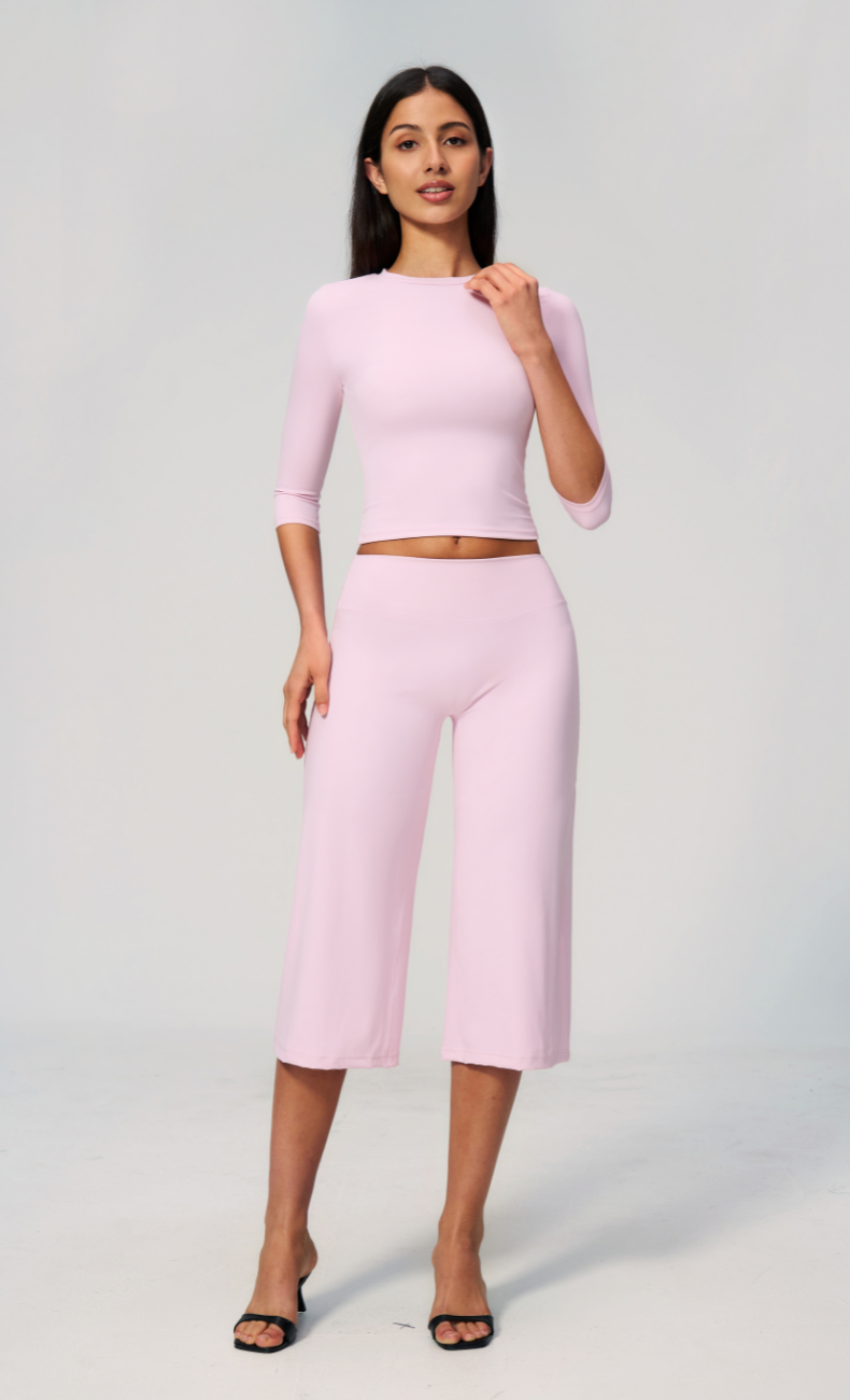 Alexandra 3/4 Sleeve Wide Leg Capri Workout Set