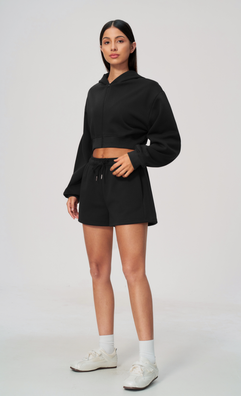 Hailey Cotton Blend Cropped Hoodie & Sweat Shorts Set