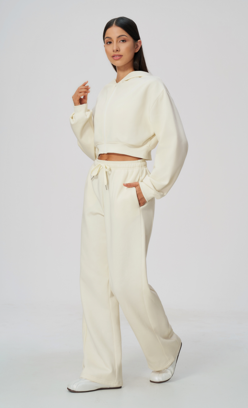 Hailey Cotton Blend Cropped Hoodie & Wide Leg Sweatpants Set