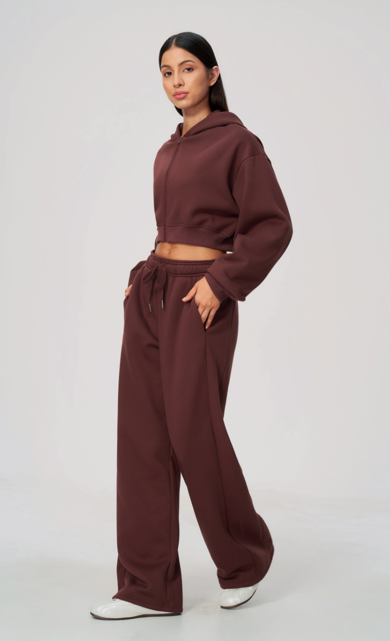 Hailey Cotton Blend Cropped Hoodie & Wide Leg Sweatpants Set