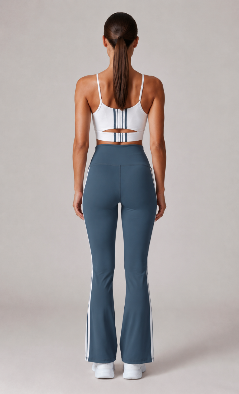 Piper Side Stripe Sports Bra High Waisted Flare Leggings Workout Set