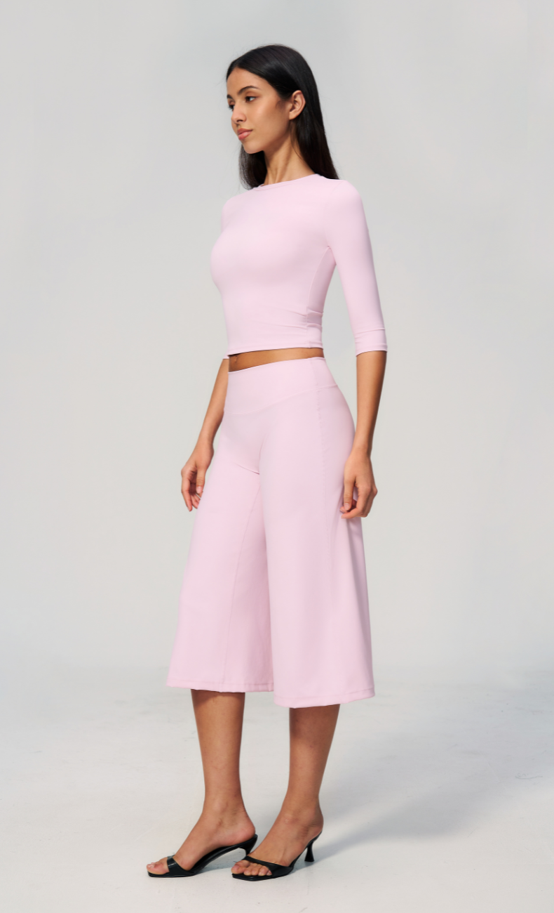 Alexandra 3/4 Sleeve Wide Leg Capri Workout Set
