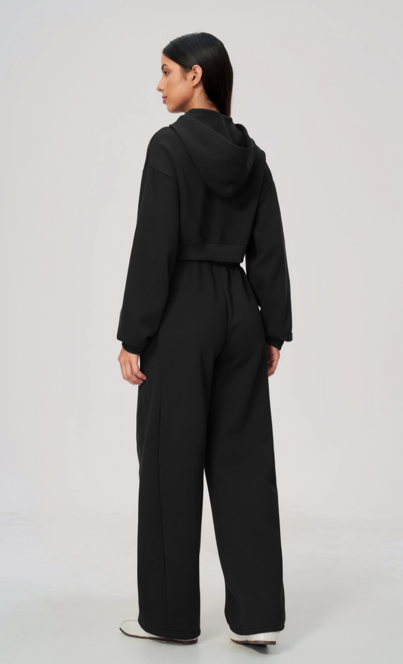 Hailey Cotton Blend Cropped Hoodie & Wide Leg Sweatpants Set