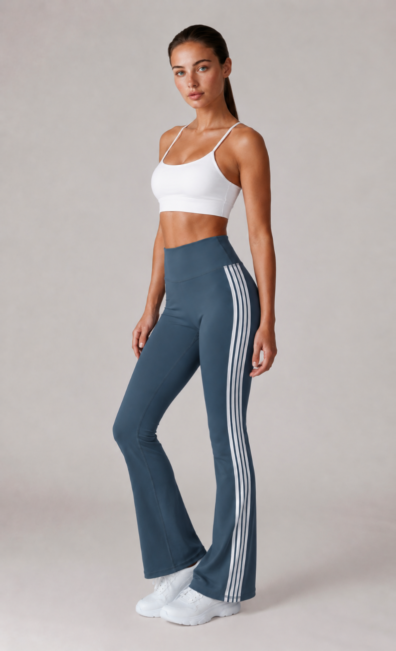 Piper Side Stripe Sports Bra High Waisted Flare Leggings Workout Set