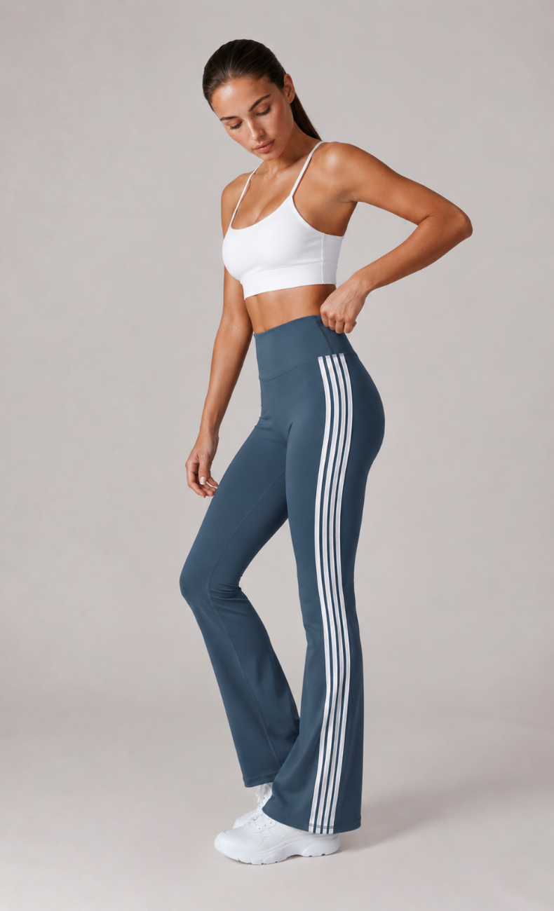 Piper Side Stripe Sports Bra High Waisted Flare Leggings Workout Set
