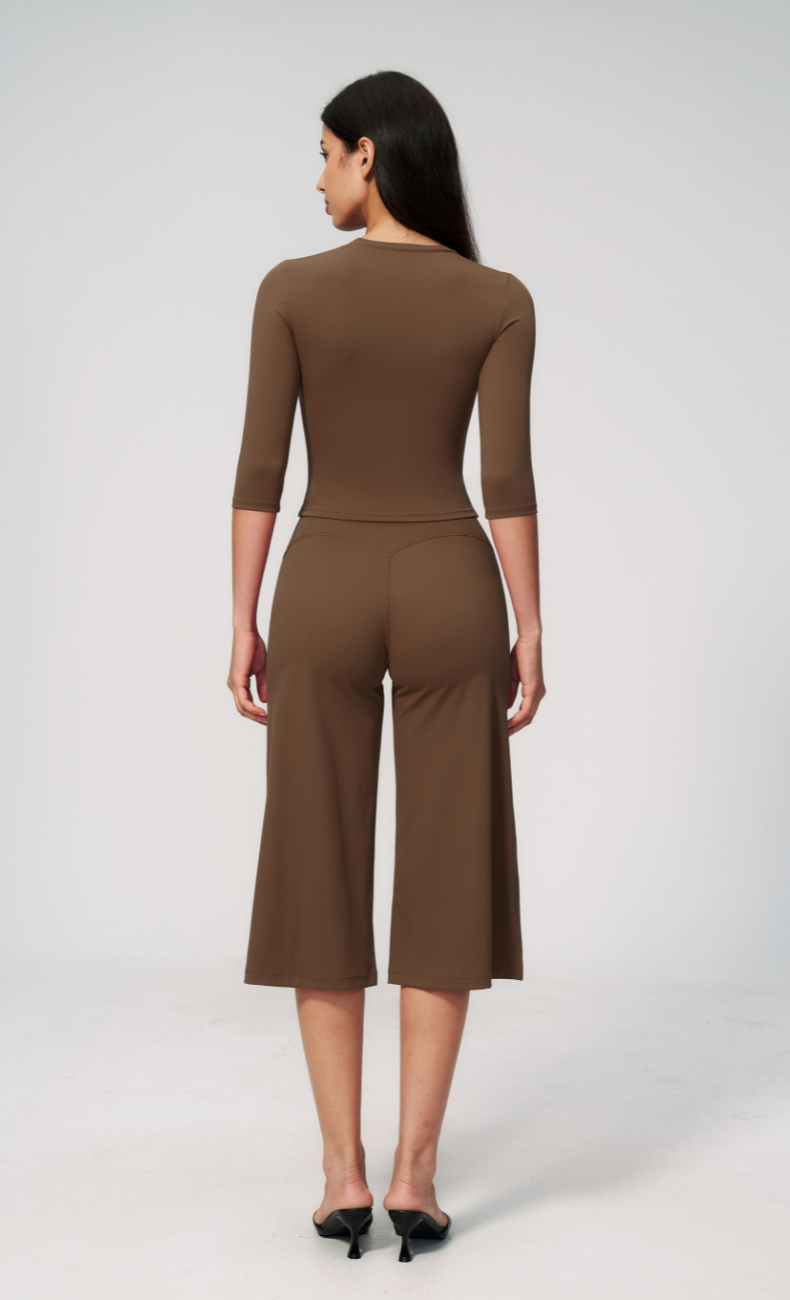 Alexandra 3/4 Sleeve Wide Leg Capri Workout Set