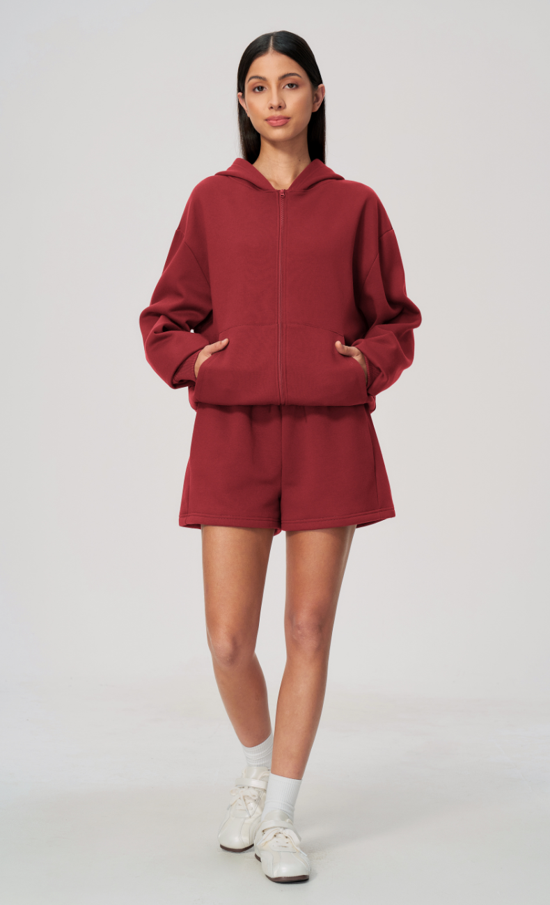 Hailey Cotton Blend Zip-Up Hoodie & Sweat Shorts Set