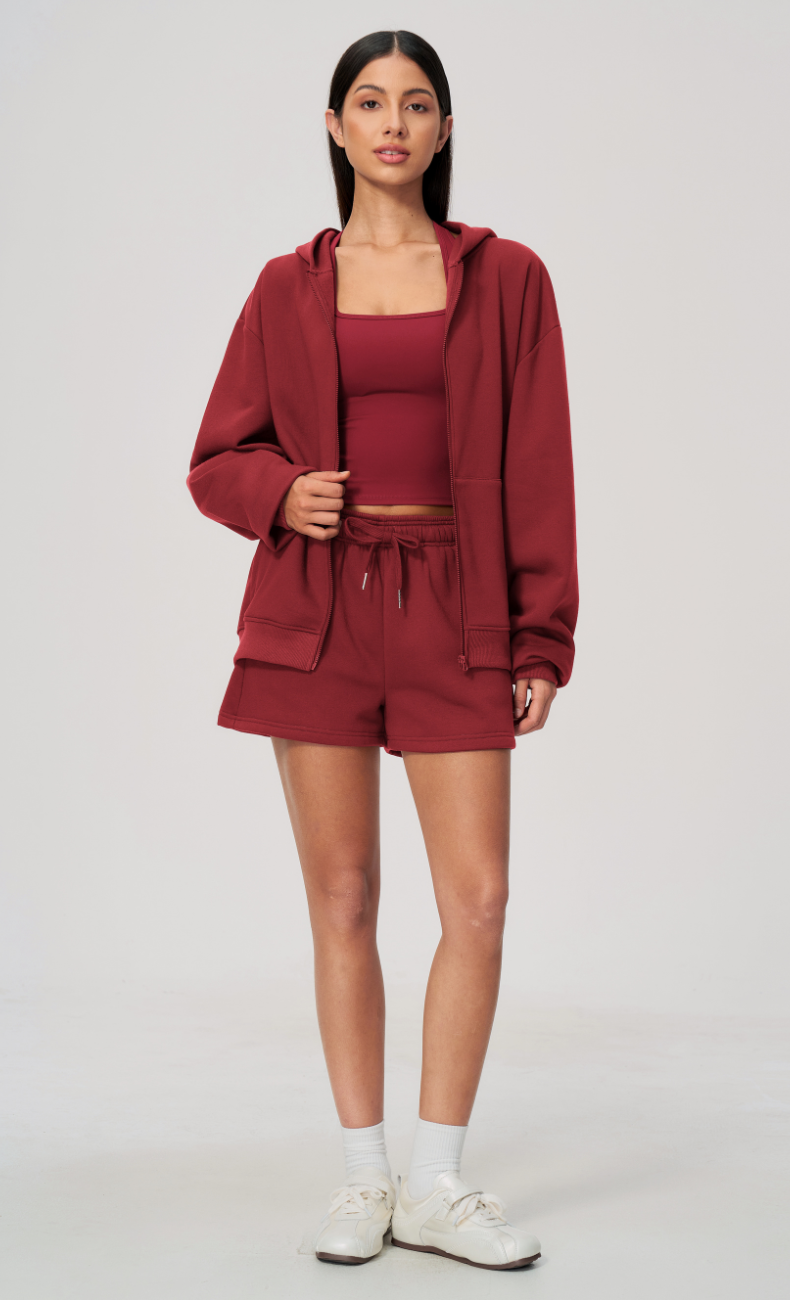 Hailey Cotton Blend Zip-Up Hoodie & Sweat Shorts Set