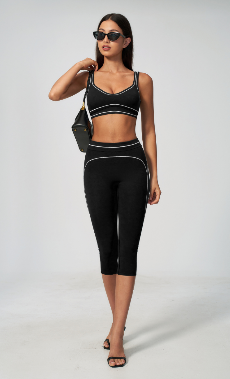 Alexis Contrast Trim Sports Bra Capri Workout Set